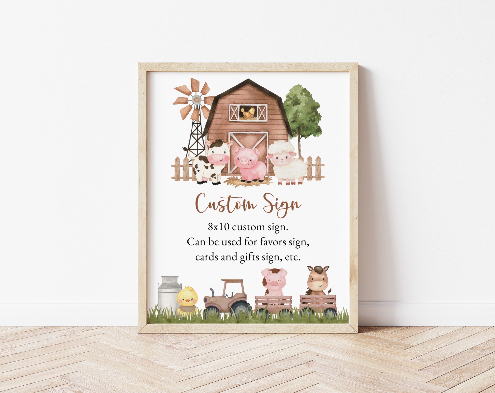 Farm Animals and Brown Barn Custom Sign, Printable File, Edit Yourself, SH103 SH116