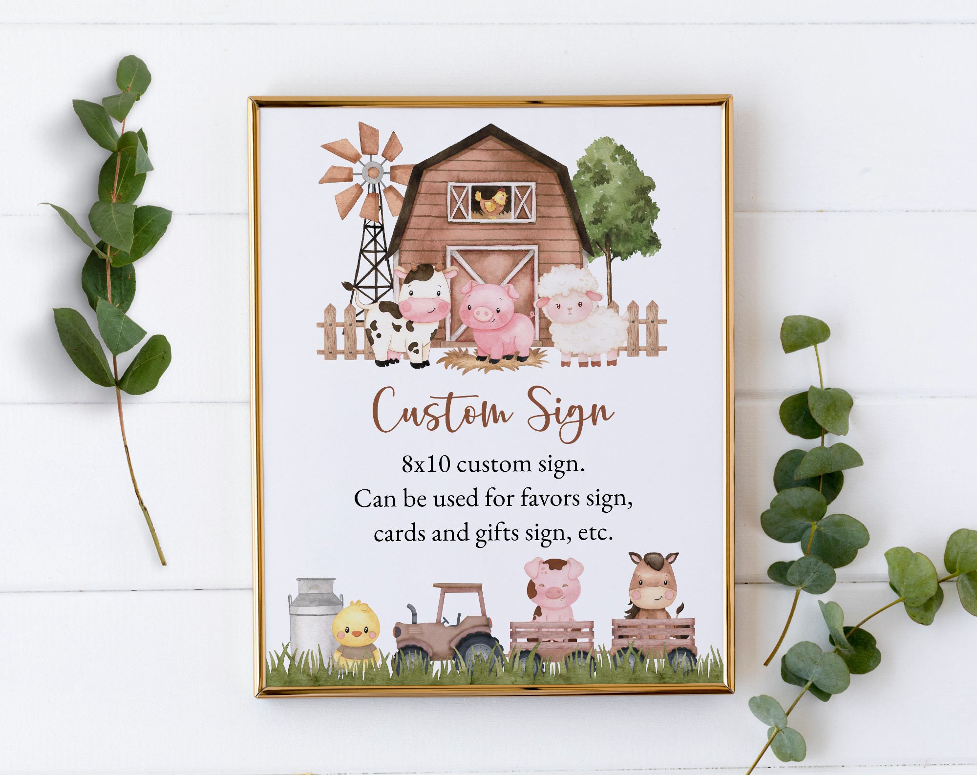 Farm Animals and Brown Barn Custom Sign, Printable File, Edit Yourself, SH103 SH116