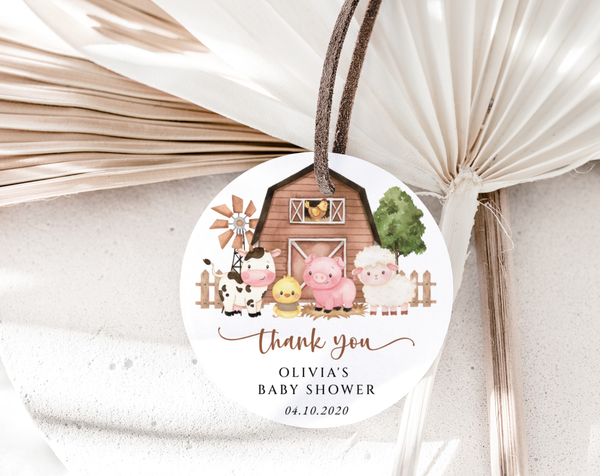 Farm Animals and Brown Barn Favor Tags, Gift Tags, Gender Neutral Baby Shower, Printable File, Edit Yourself, SH103