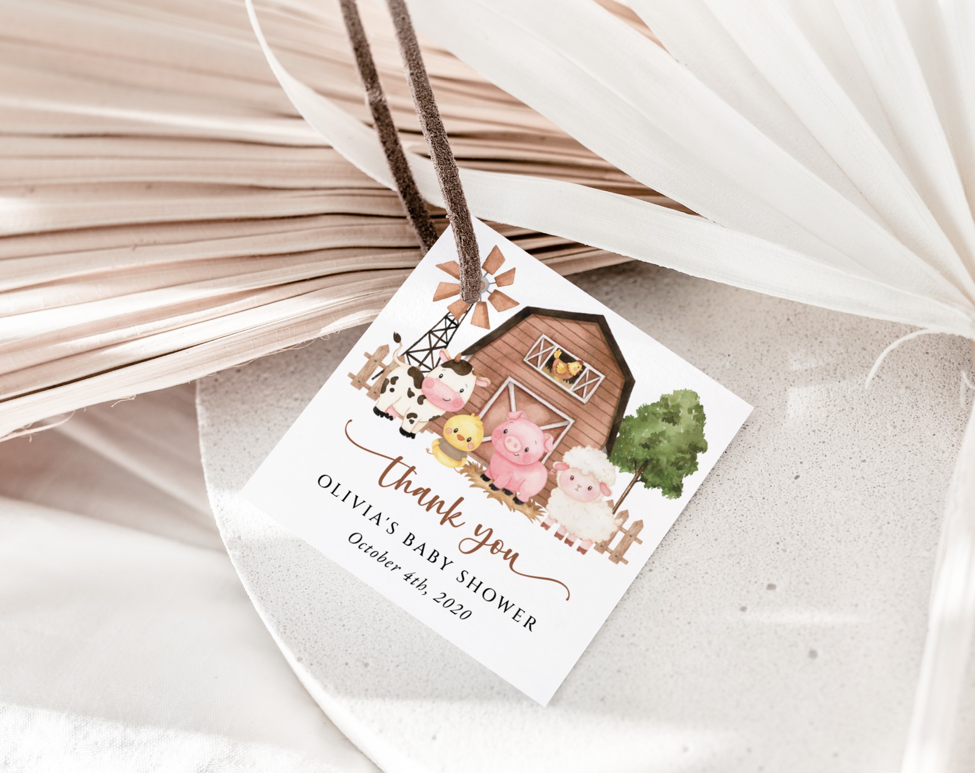 Farm Animals and Brown Barn Favor Tags, Gift Tags, Gender Neutral Baby Shower, Printable File, Edit Yourself, SH103