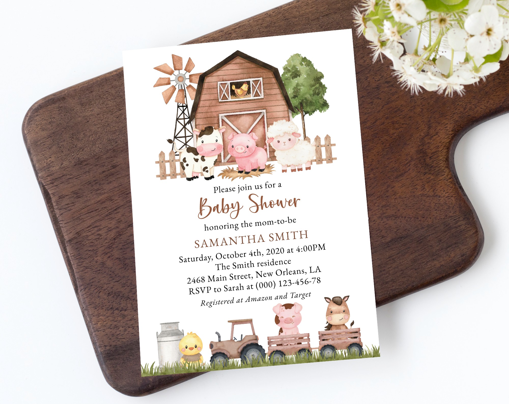 Farm Animals and Brown Barn Baby Shower Invitation, Gender Neutral Baby Shower, Printable File, Edit Yourself, SH103