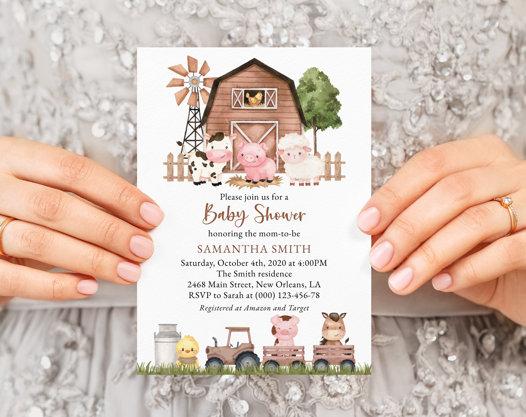 Farm Animals and Brown Barn Baby Shower Invitation, Gender Neutral Baby Shower, Printable File, Edit Yourself, SH103