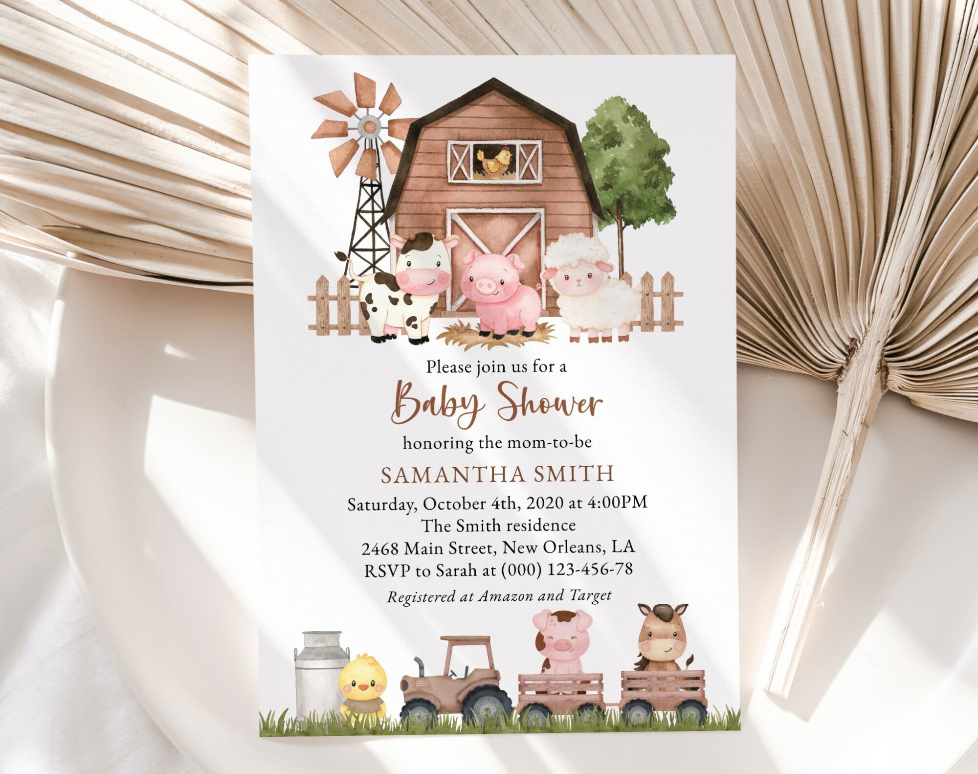 Farm Animals and Brown Barn Baby Shower Invitation, Gender Neutral Baby Shower, Printable File, Edit Yourself, SH103
