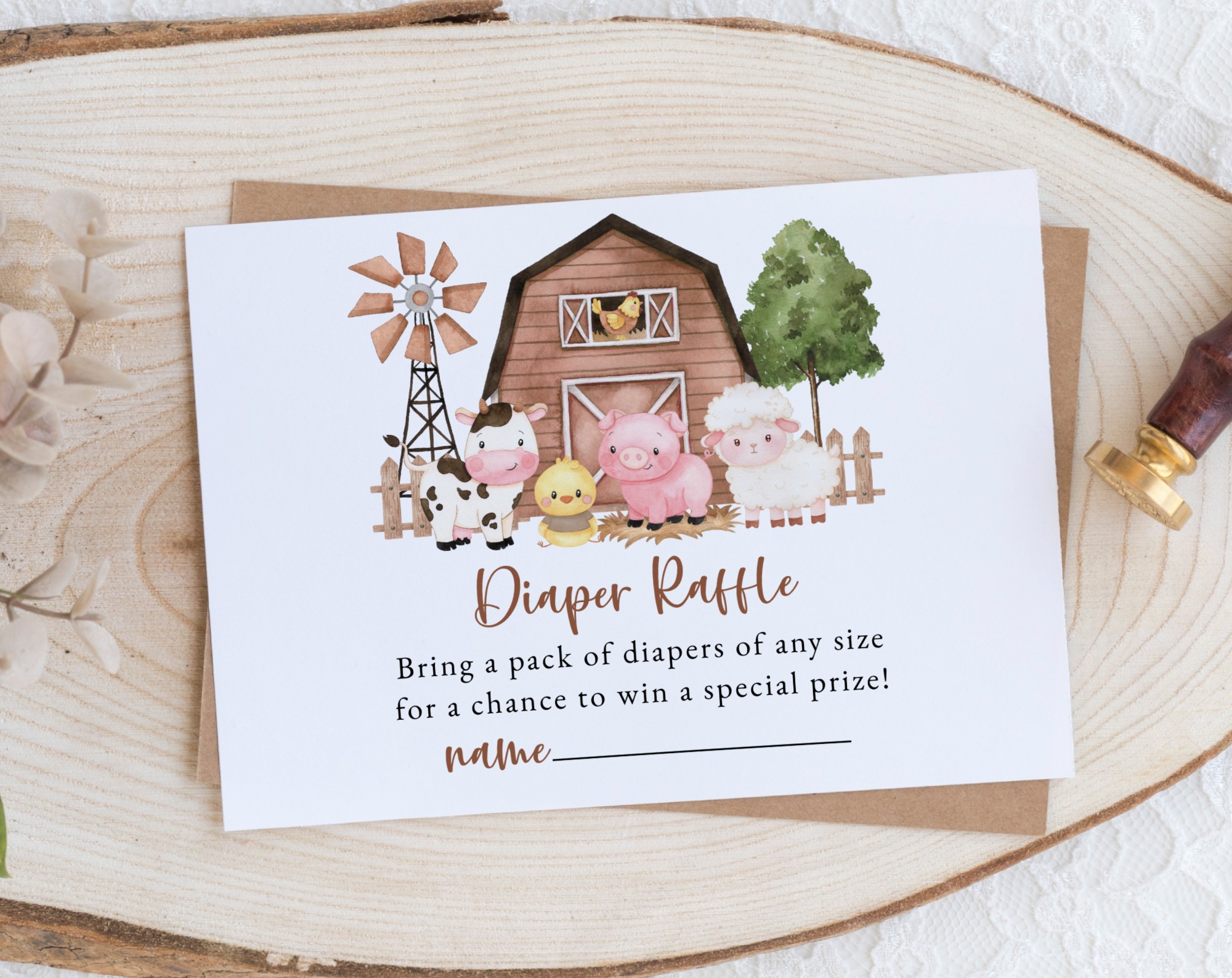 Farm Animals and Brown Barn Baby Shower Invitation Suite, Gender Neutral Baby Shower, Printable File, Edit Yourself, SH103