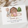 Farm Animals and Brown Barn Thank You Card, Gender Neutral Baby Shower, Printable File, Edit Yourself, SH103