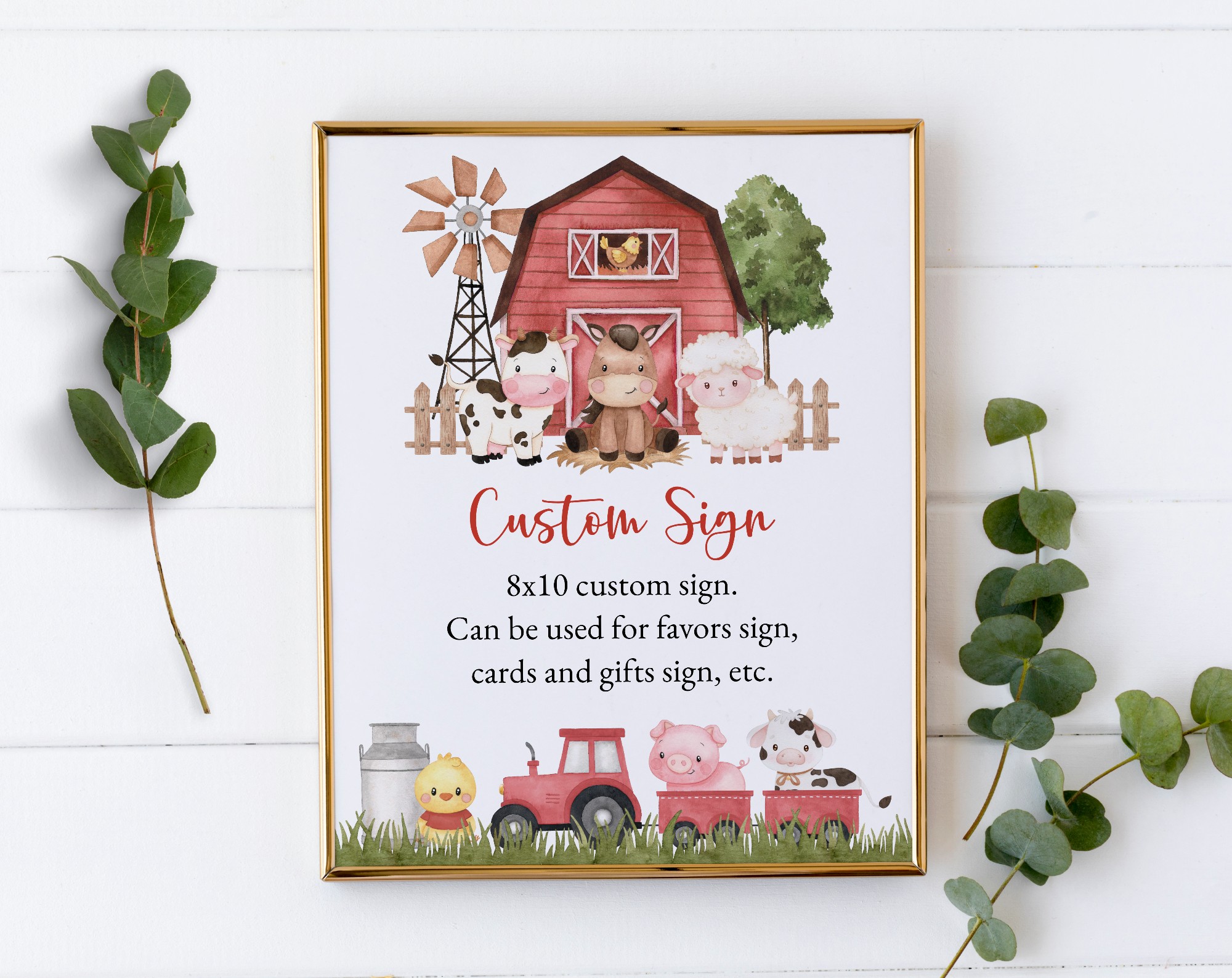 Farm Animals and Red Barn Custom Sign, Printable File, Edit Yourself, SH104 SH115