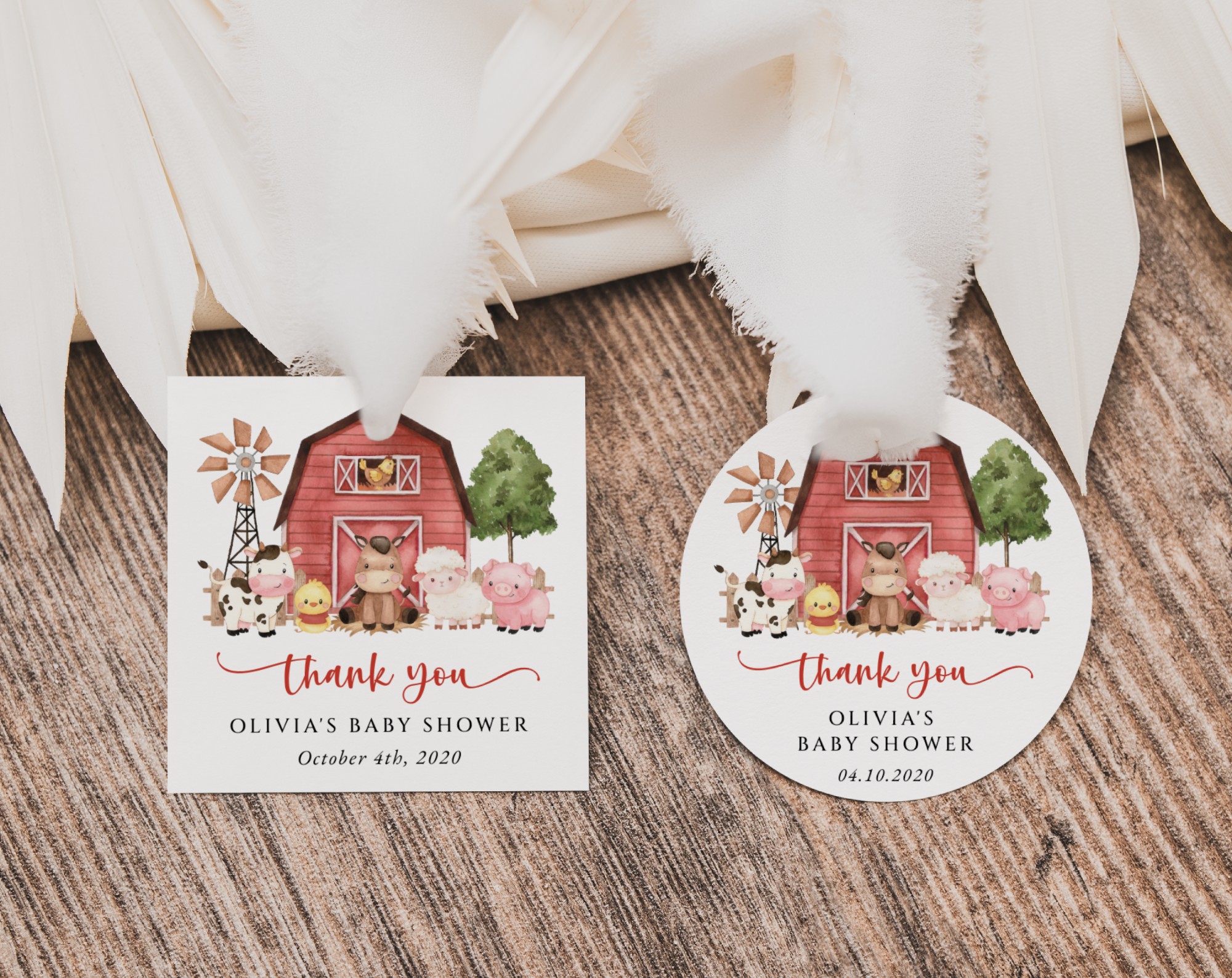 Farm Animals and Red Barn Favor Tags, Gift Tags, Party Tags, Girl Baby Shower, Printable File, Edit Yourself, SH104 Farm Animals and Red Barn Favor Tags, Gift Tags, Party Tags, Girl Baby Shower, Printable File, Edit Yourself, SH104