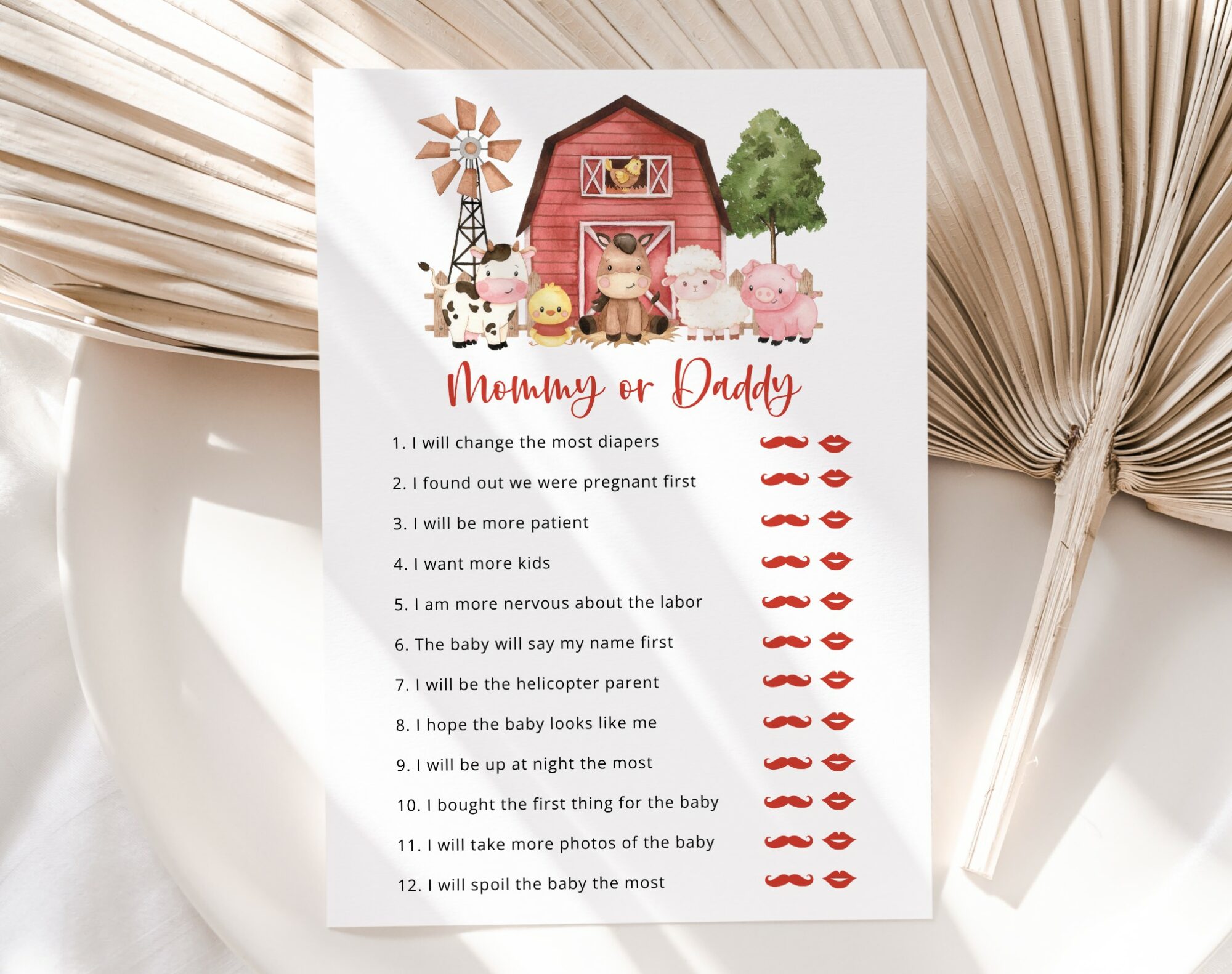 Farm Animals and Red Barn Baby Shower Games, Set of 3 Games, Girl Baby Shower, Printable File, Edit Yourself, SH104