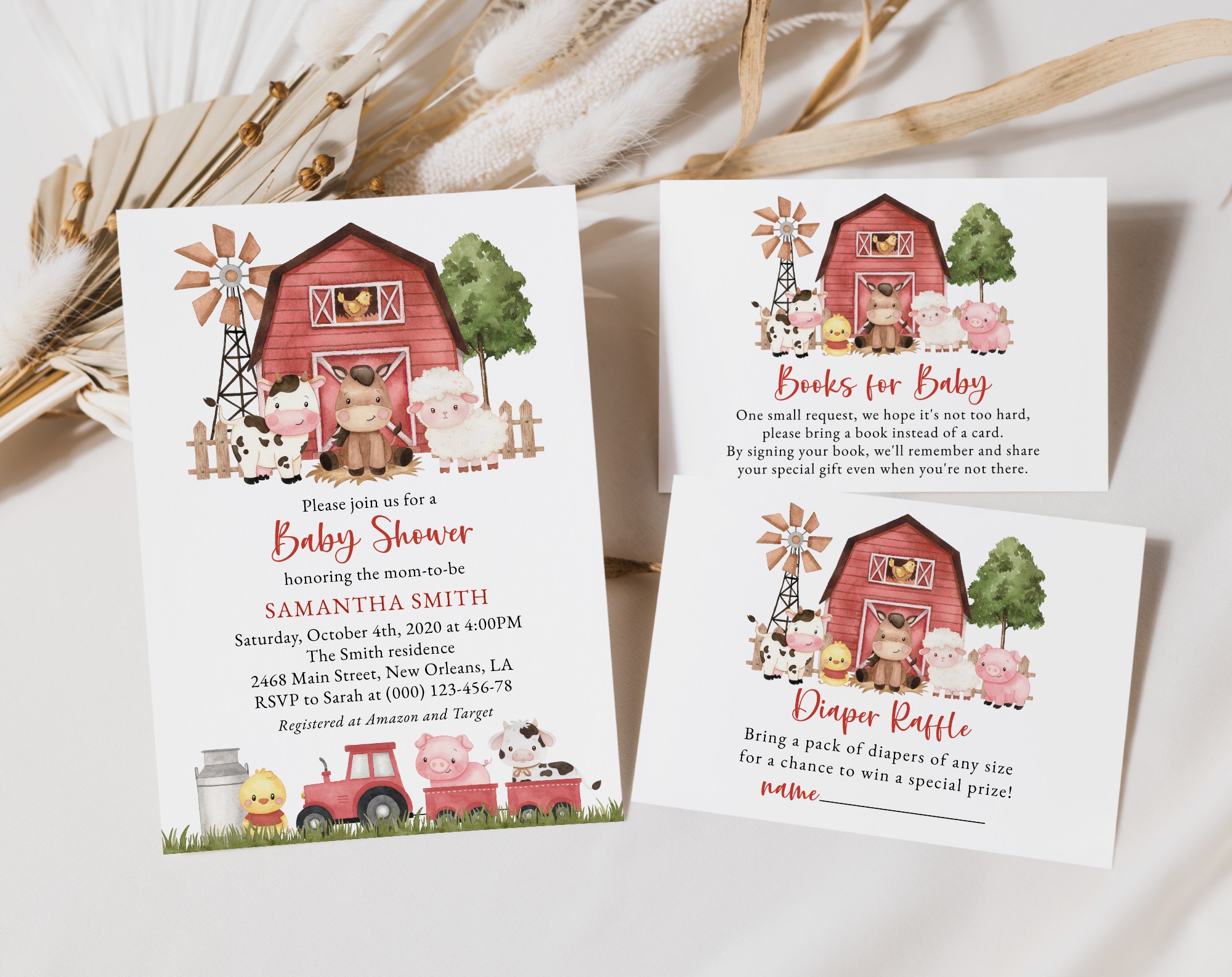 Farm Animals and Red Barn Baby Shower Invitation Suite, Girl Baby Shower, Printable File, Edit Yourself, SH104 Farm Animals and Red Barn Baby Shower Invitation Suite, Girl Baby Shower, Printable File, Edit Yourself, SH104
