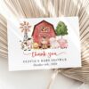 Farm Animals and Red Barn Thank You Card, Girl Baby Shower, Printable File, Edit Yourself, SH104