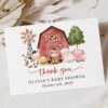 Farm Animals and Red Barn Thank You Card, Girl Baby Shower, Printable File, Edit Yourself, SH104