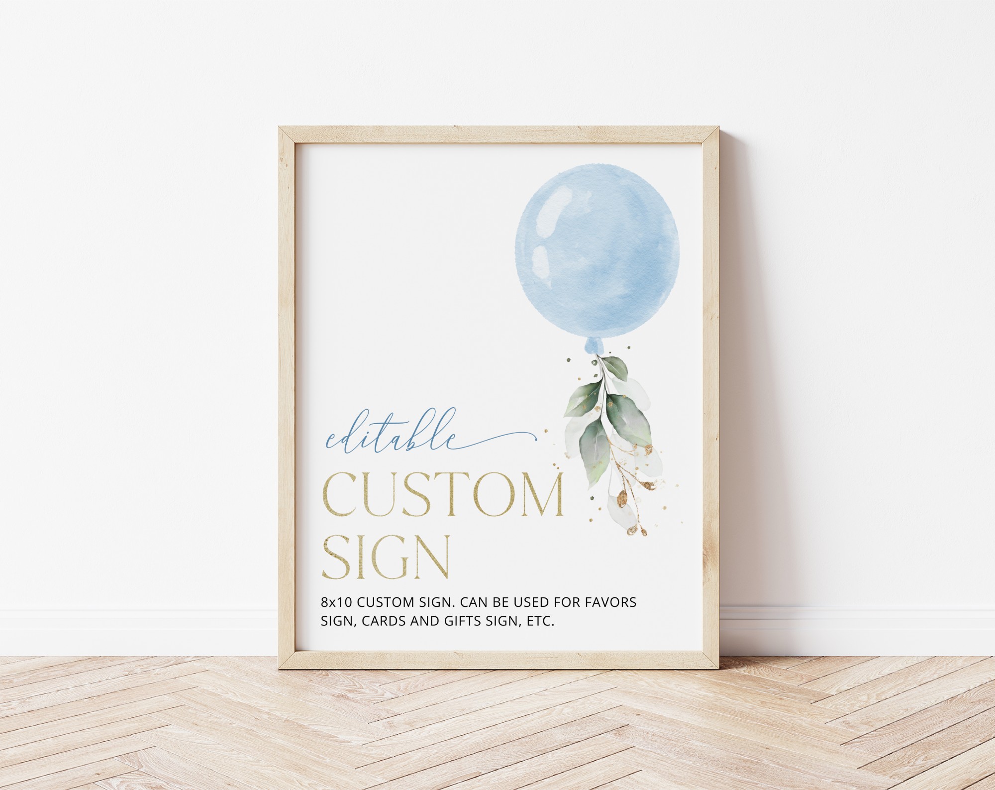 Blue Balloon Custom Sign, Birthday Sign, First Birthday, Boy Birthday, Printable File, Edit Yourself, SH105