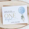 Blue Balloon Thank You Card, First Birthday, Boy Birthday, Printable File, Edit Yourself, SH105