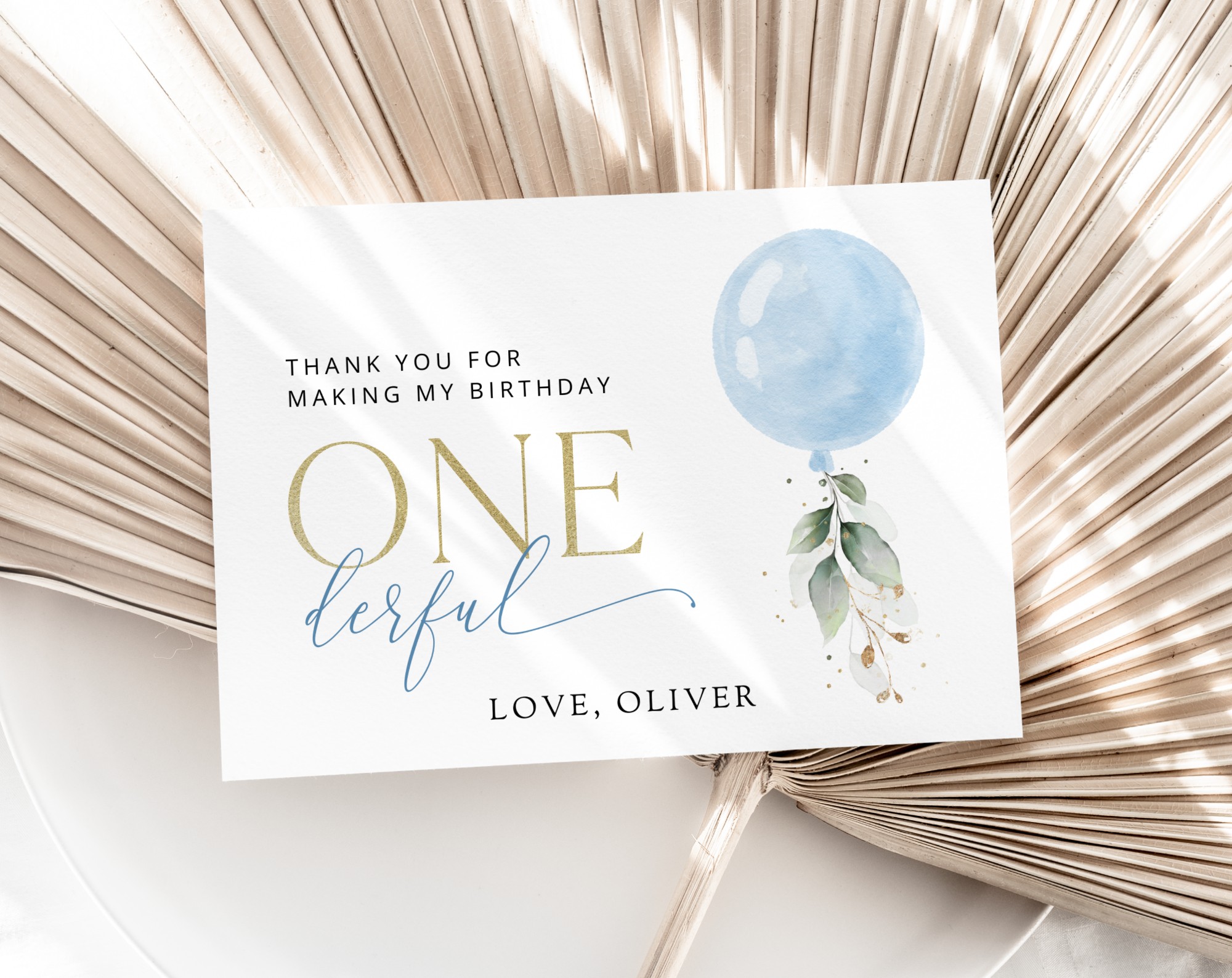 Blue Balloon Thank You Card, First Birthday, Boy Birthday, Printable File, Edit Yourself, SH105