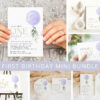 Purple Balloon First Birthday Mini Bundle, Girl Birthday, Printable File, Edit Yourself, SH106