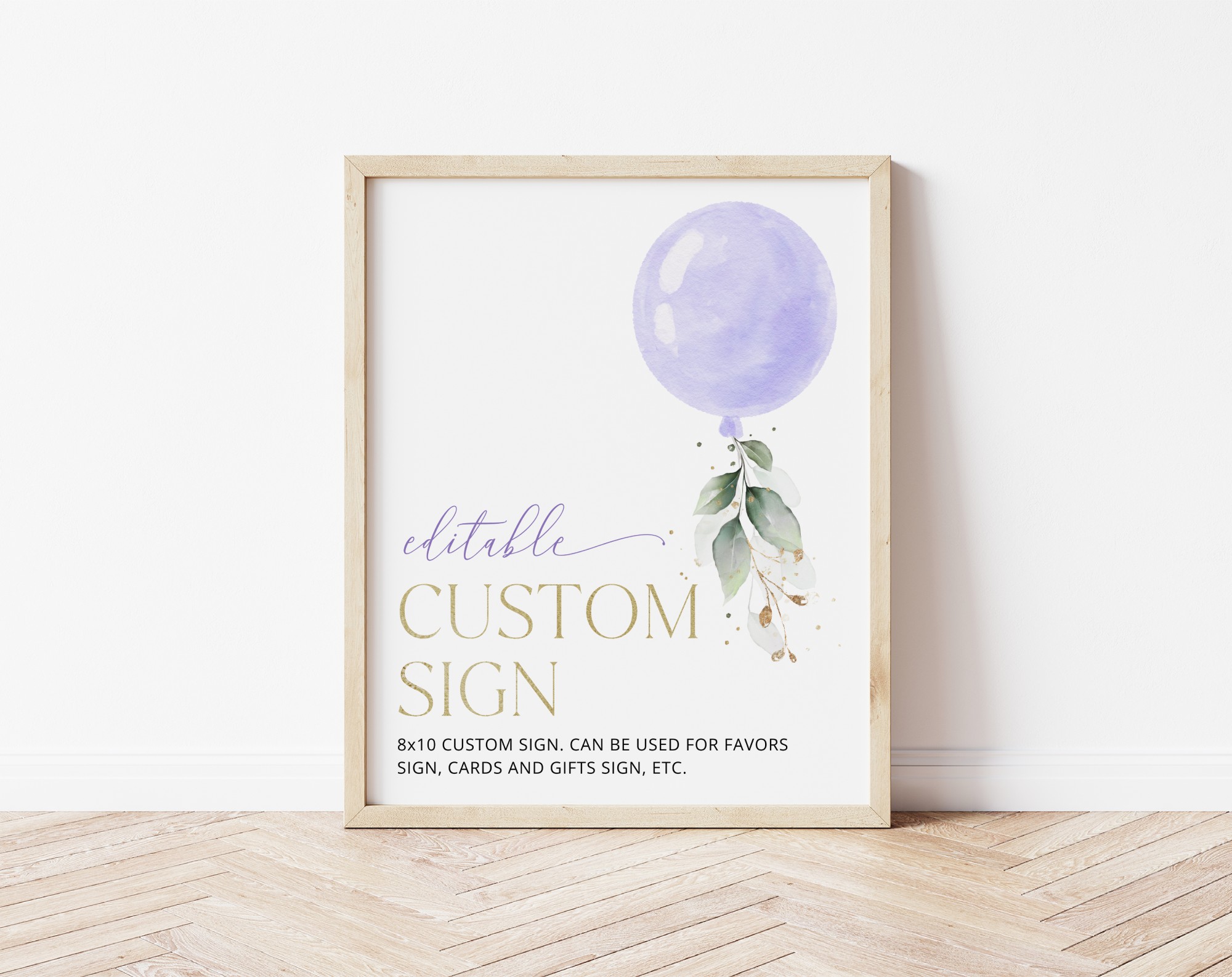 Purple Balloon Custom Sign, Birthday Sign, First Birthday, Girl Birthday, Printable File, Edit Yourself, SH106