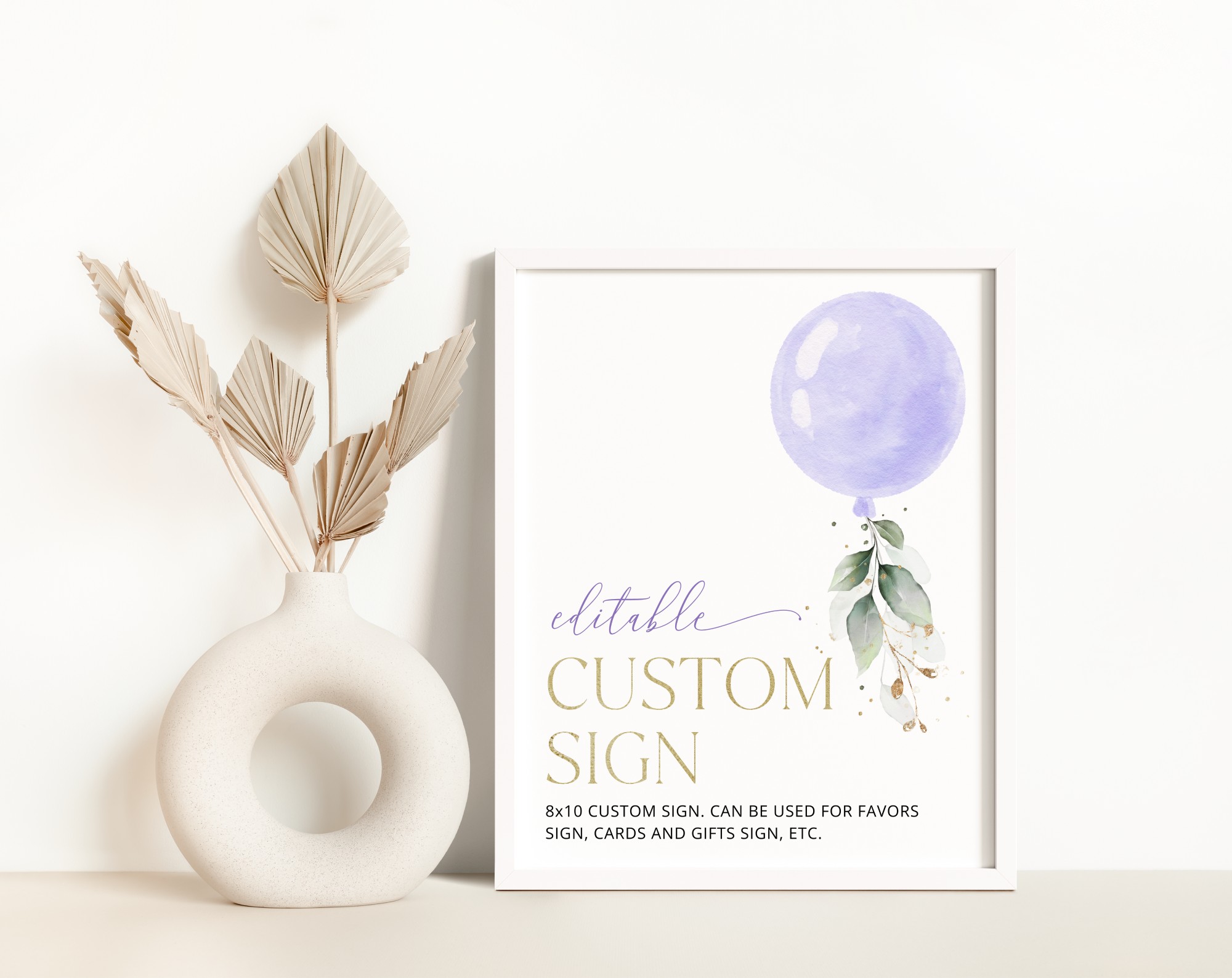 Purple Balloon Custom Sign, Birthday Sign, First Birthday, Girl Birthday, Printable File, Edit Yourself, SH106