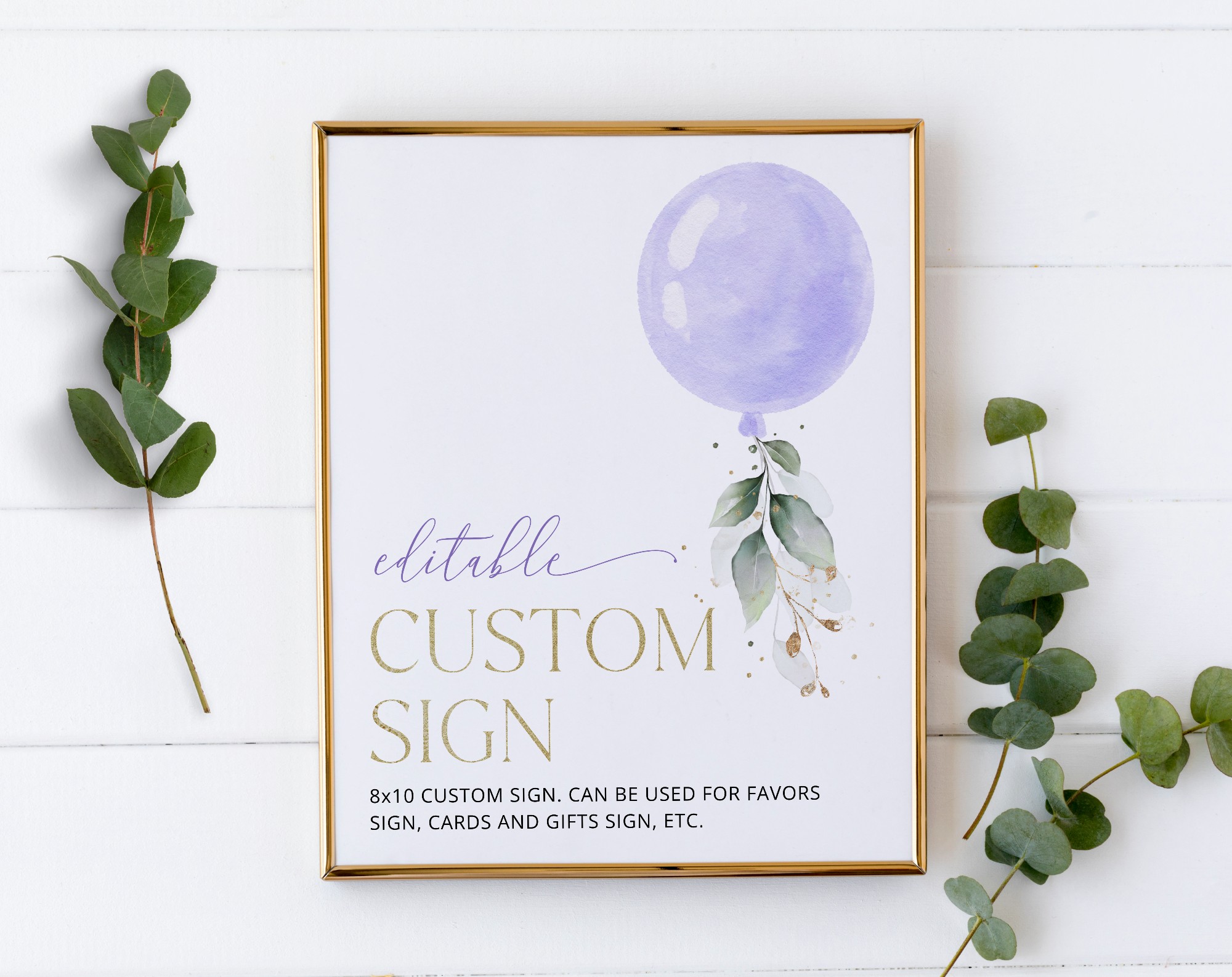 Purple Balloon Custom Sign, Birthday Sign, First Birthday, Girl Birthday, Printable File, Edit Yourself, SH106