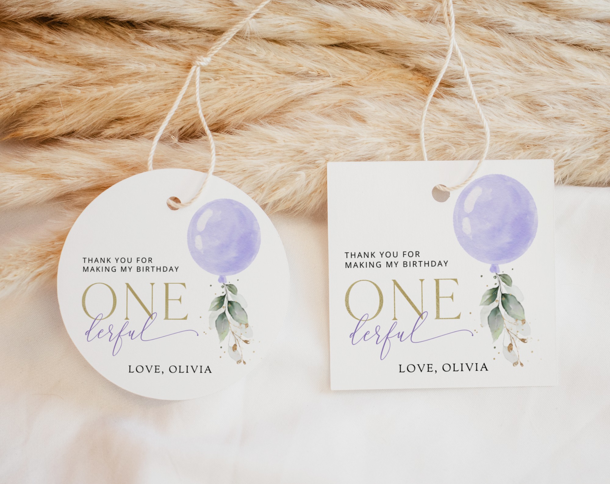 Purple Balloon Favor Tags, Gift Tags, First Birthday, Girl Birthday, Printable File, Edit Yourself, SH106