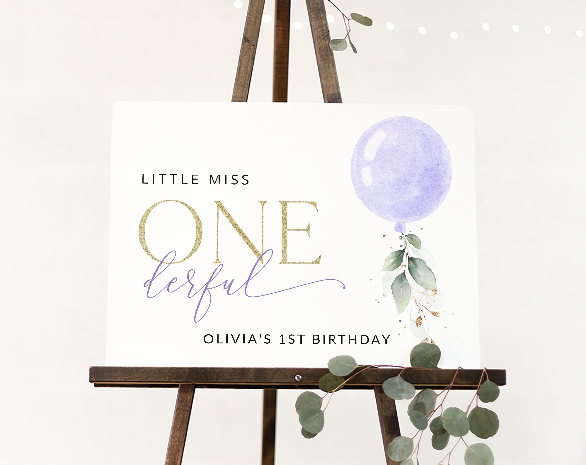 Purple Balloon Welcome Sign, Birthday Sign, First Birthday, Girl Birthday, Printable File, Edit Yourself, SH106