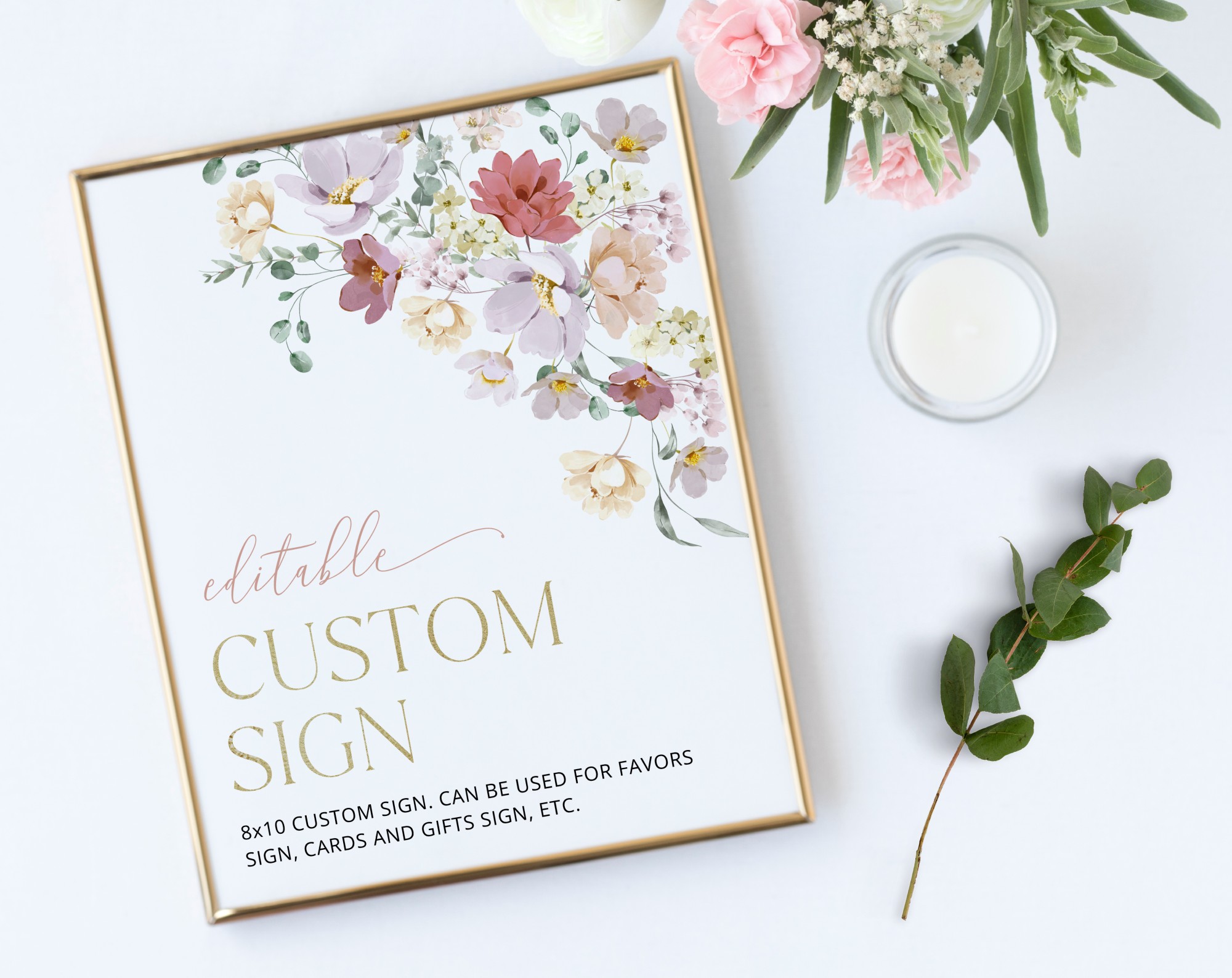 Colorful Flowers Custom Sign, Birthday Sign, First Birthday, Girl Birthday, Printable File, Edit Yourself, SH107