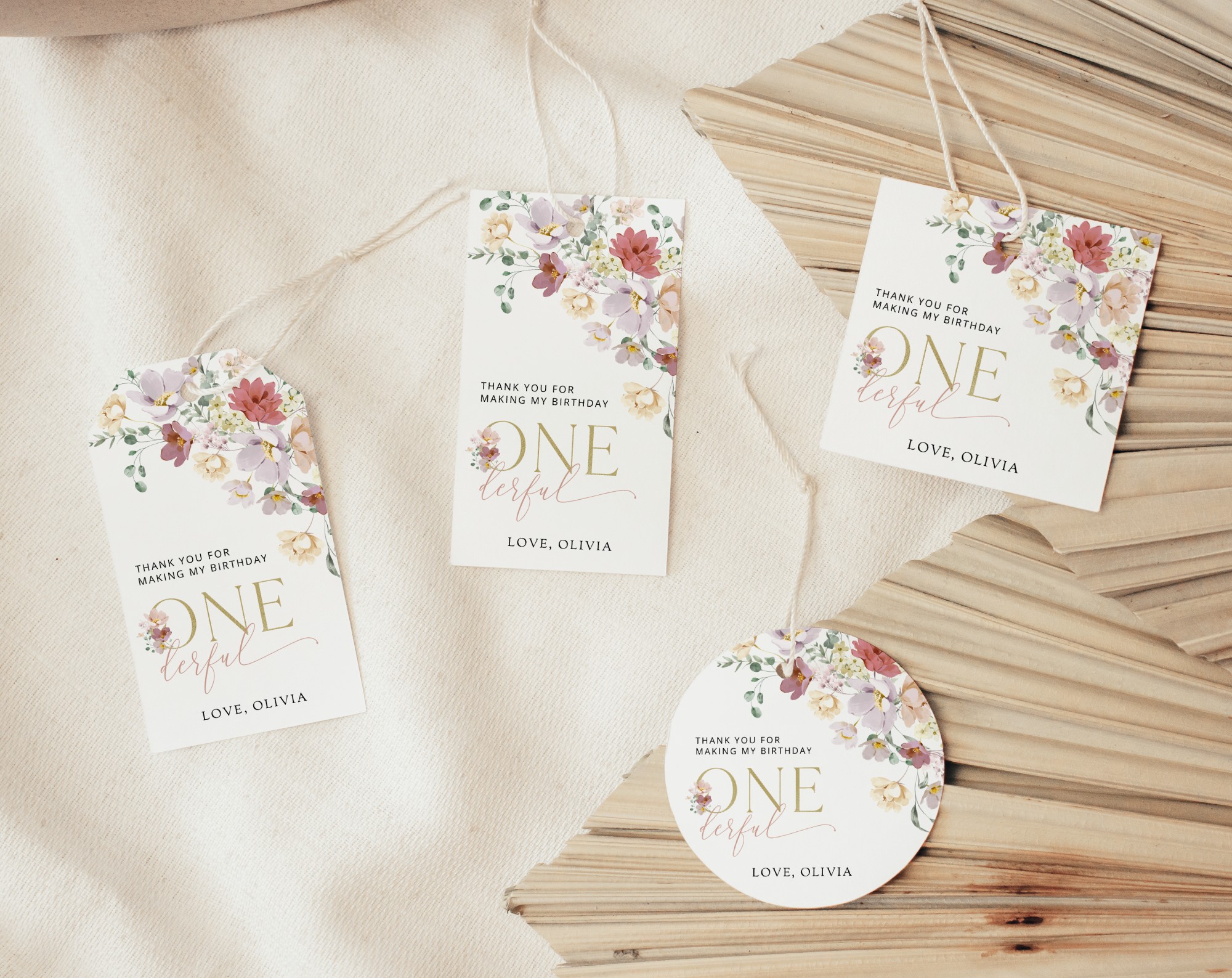 Colorful Flowers Favor Tags, Gift Tags, First Birthday, Girl Birthday, Printable File, Edit Yourself, SH107