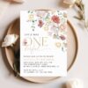 Colorful Flowers First Birthday Invite, Birthday Stationery, Girl Birthday, Printable File, Edit Yourself, SH107