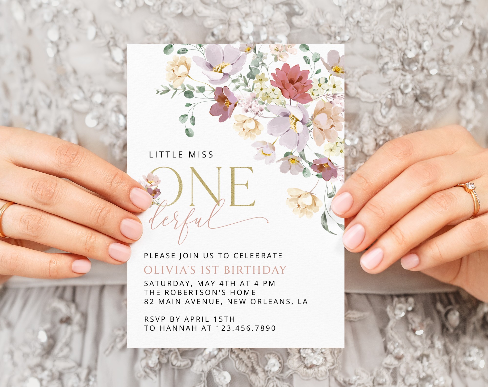 Colorful Flowers First Birthday Invite, Birthday Stationery, Girl Birthday, Printable File, Edit Yourself, SH107