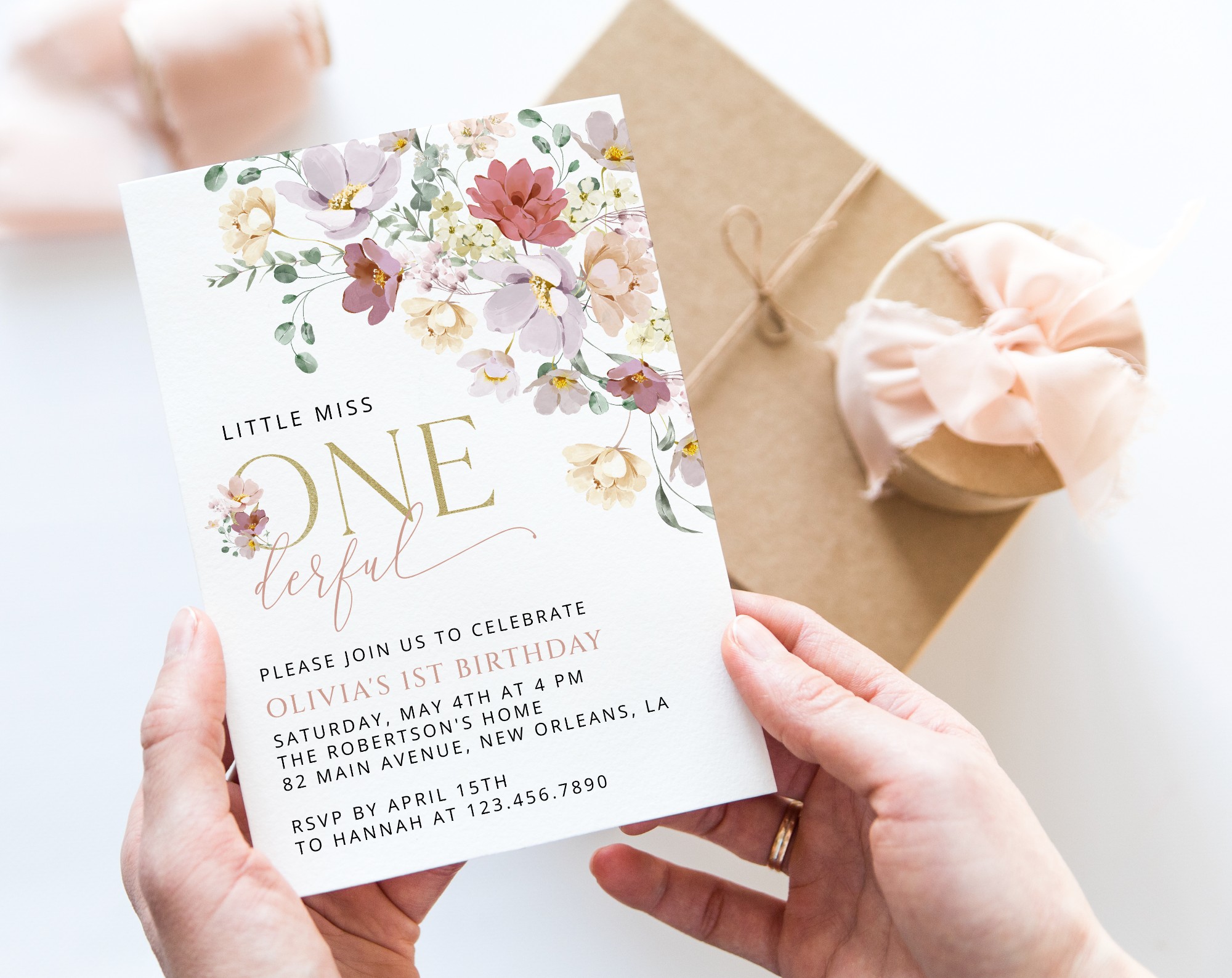 Colorful Flowers First Birthday Invite, Birthday Stationery, Girl Birthday, Printable File, Edit Yourself, SH107