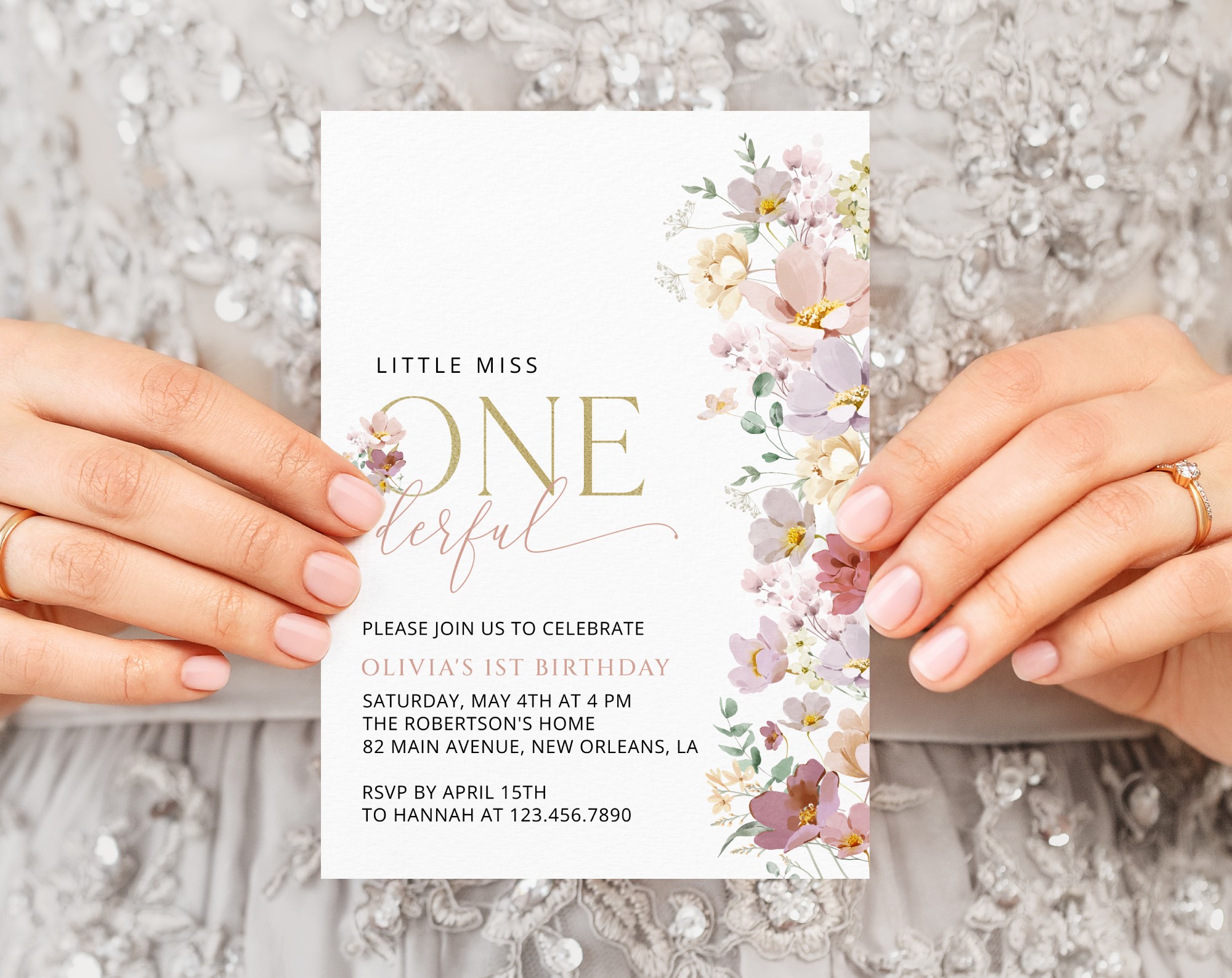 Colorful Flowers First Birthday Invitation, Birthday Stationery, Girl Birthday, Printable File, Edit Yourself, SH107