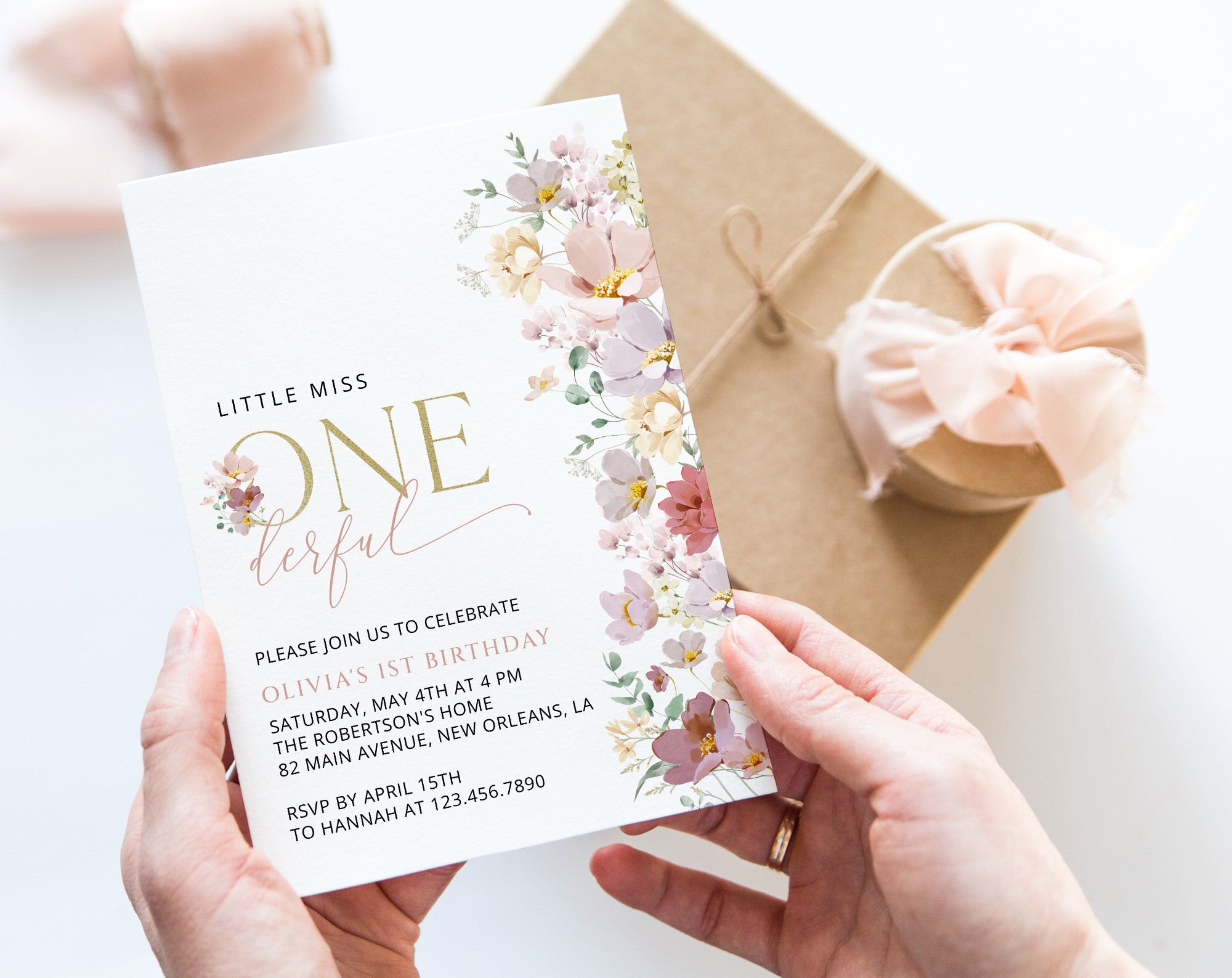 Colorful Flowers First Birthday Invitation, Birthday Stationery, Girl Birthday, Printable File, Edit Yourself, SH107