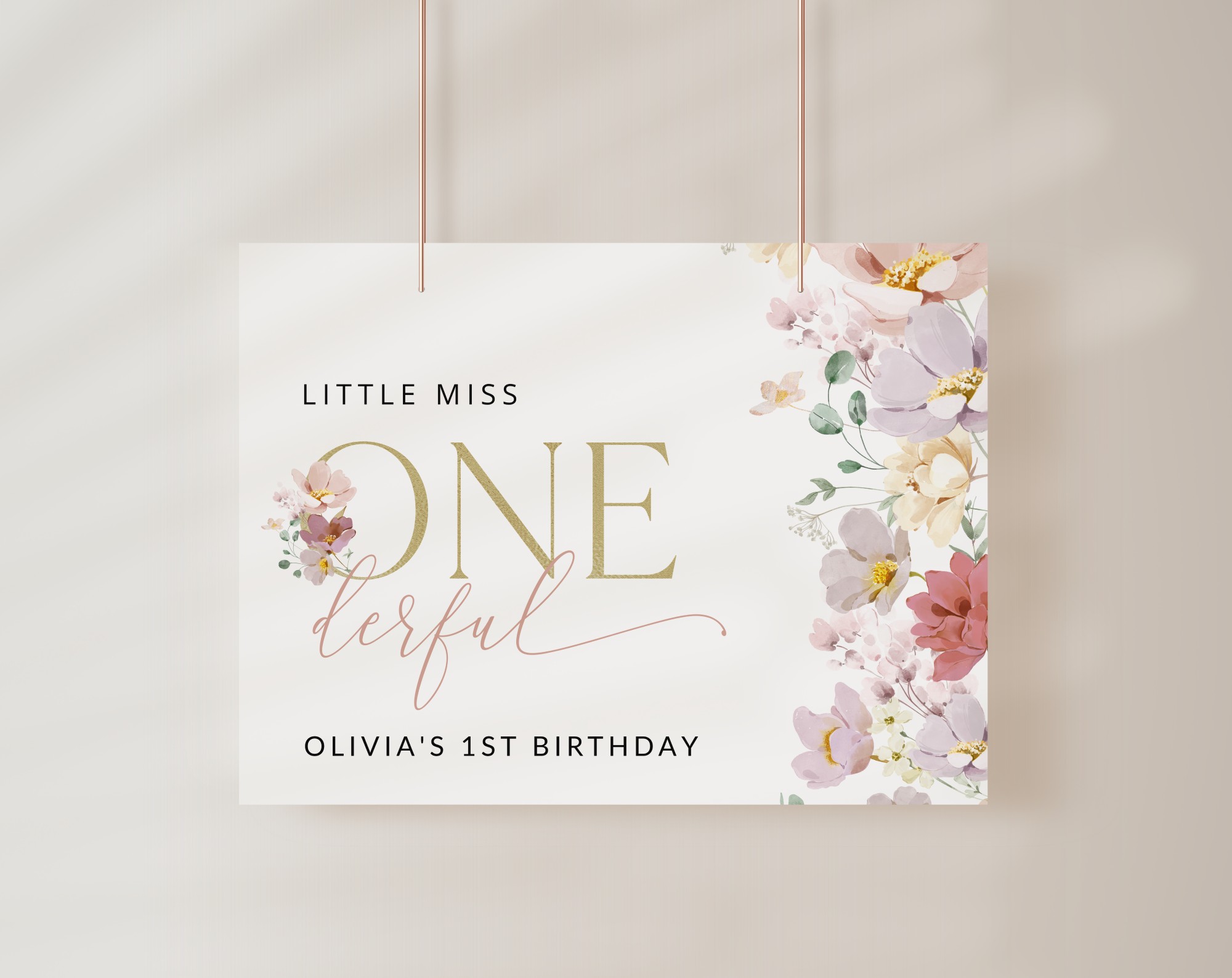 Colorful Flowers Welcome Sign, Birthday Sign, First Birthday, Girl Birthday, Printable File, Edit Yourself, SH107