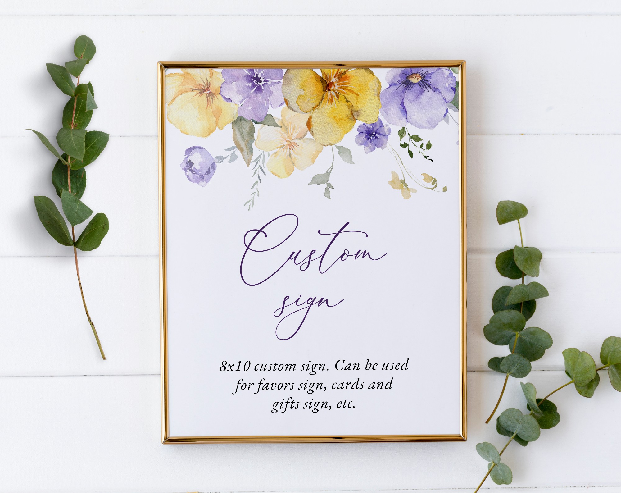 Purple and Yellow Flowers Custom Sign, Birthday Sign, Girl Birthday, Printable File, Edit Yourself, SH108