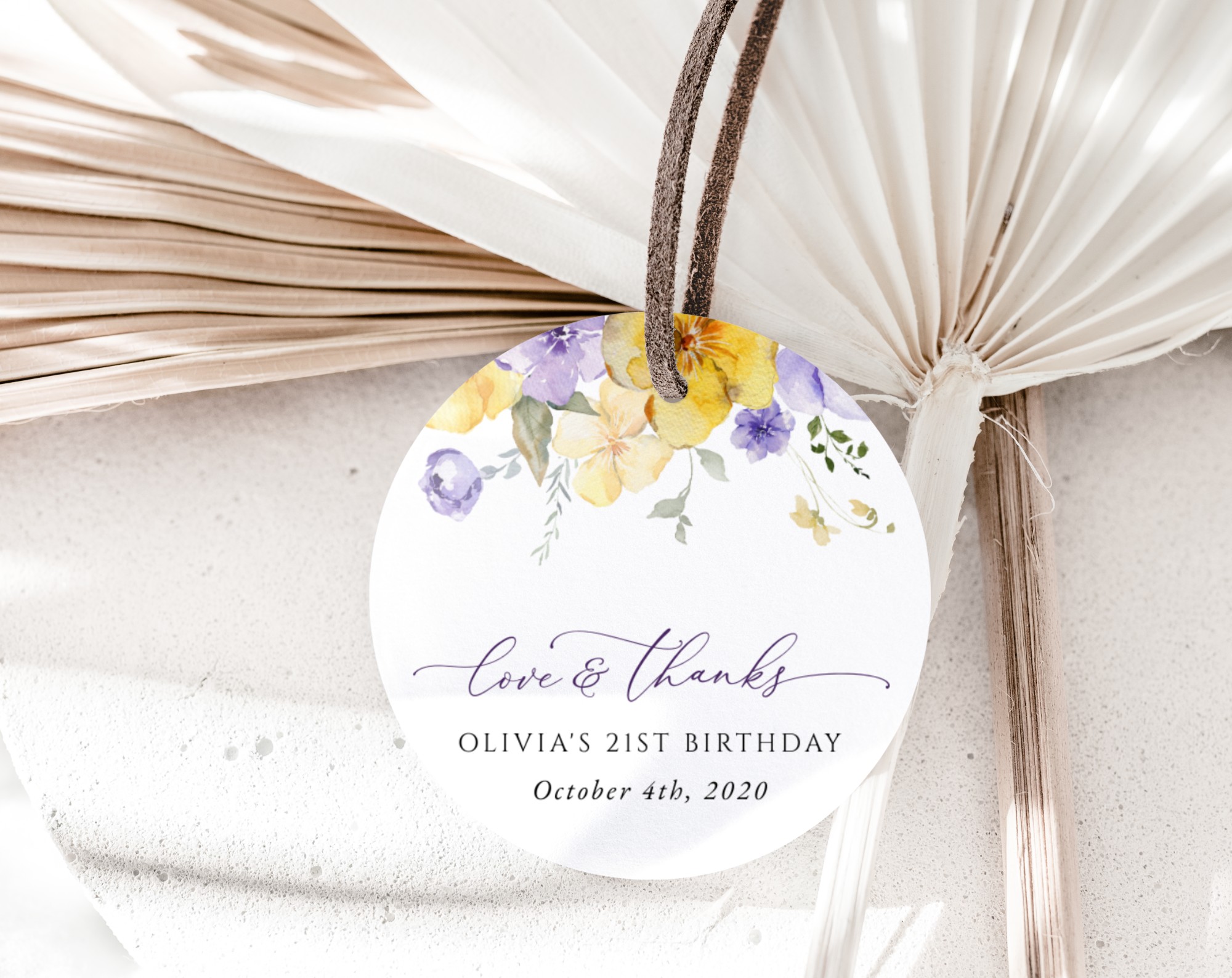 Purple and Yellow Flowers Favor Tags, Gift Tags, Girl Birthday, Printable File, Edit Yourself, SH108