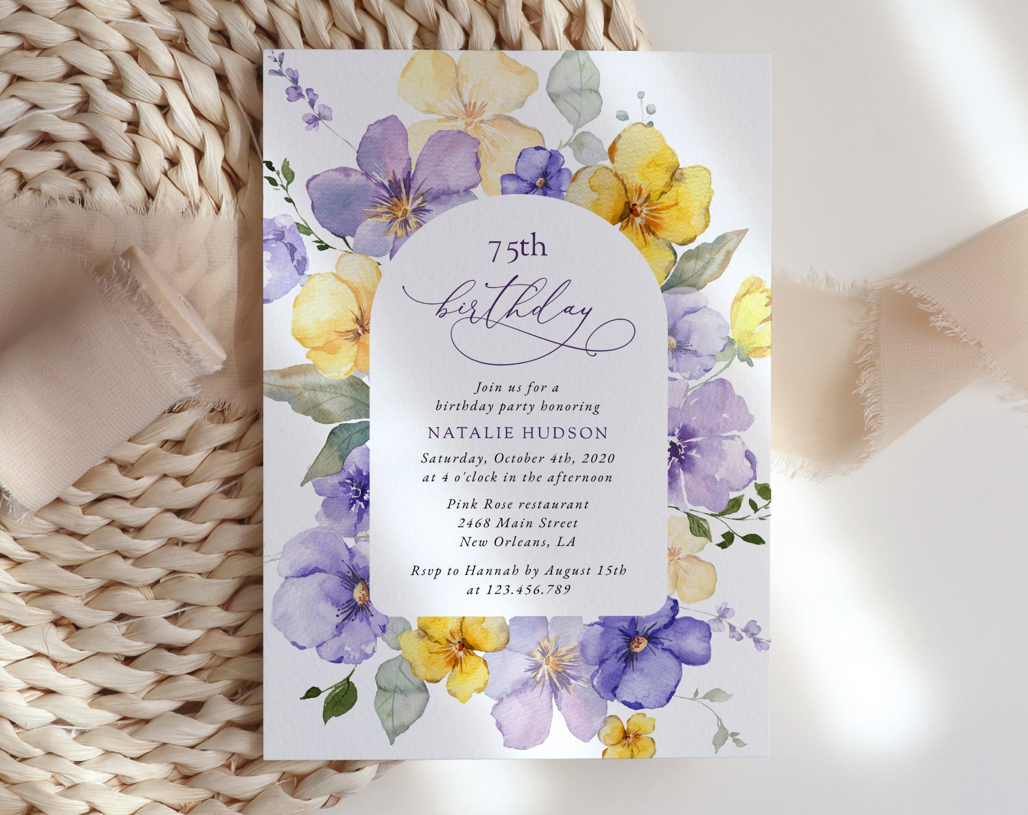 Purple and Yellow Flowers Birthday Invite, Girl Birthday, Any Birthday, Printable File, Edit Yourself, SH108