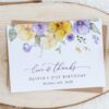 Purple and Yellow Flowers Thank You Card, Girl Birthday, Printable File, Edit Yourself, SH108