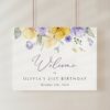 Purple and Yellow Flowers Welcome Sign, Birthday Sign, Girl Birthday, Printable File, Edit Yourself, SH108 Purple and Yellow Flowers Welcome Sign, Birthday Sign, Girl Birthday, Printable File, Edit Yourself, SH108