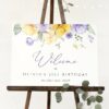 Purple and Yellow Flowers Welcome Sign, Birthday Sign, Girl Birthday, Printable File, Edit Yourself, SH108