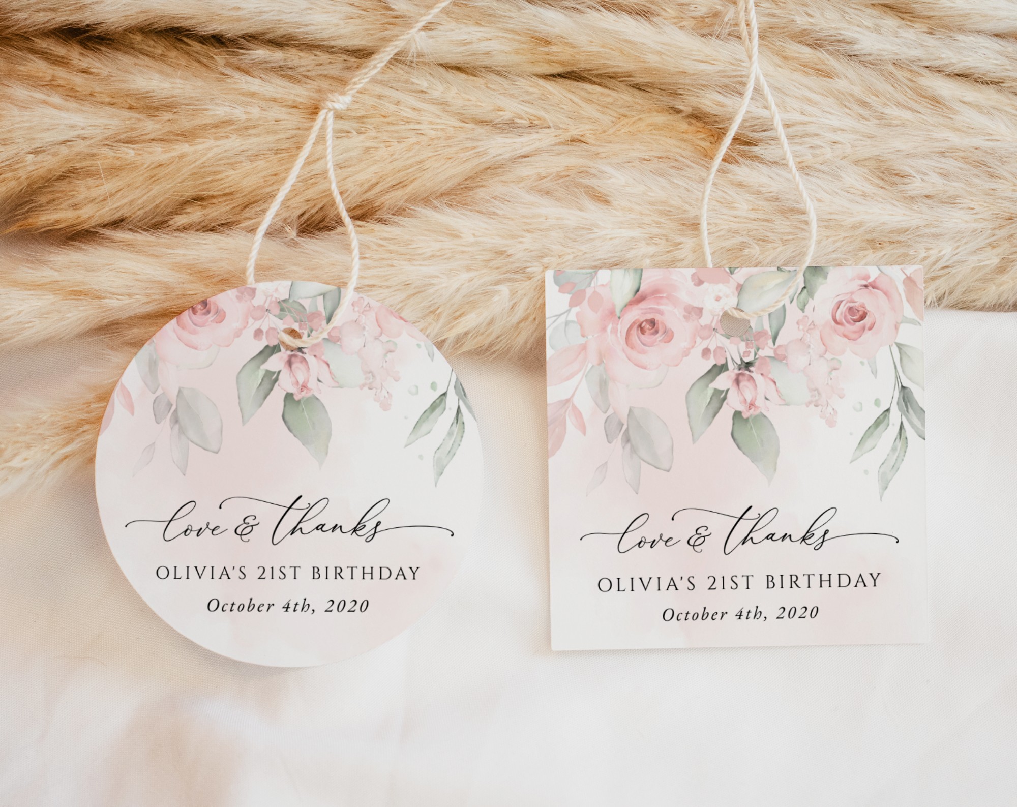 Blush Pink Flowers Favor Tags, Gift Tags, Girl Birthday, Printable File, Edit Yourself, SH109