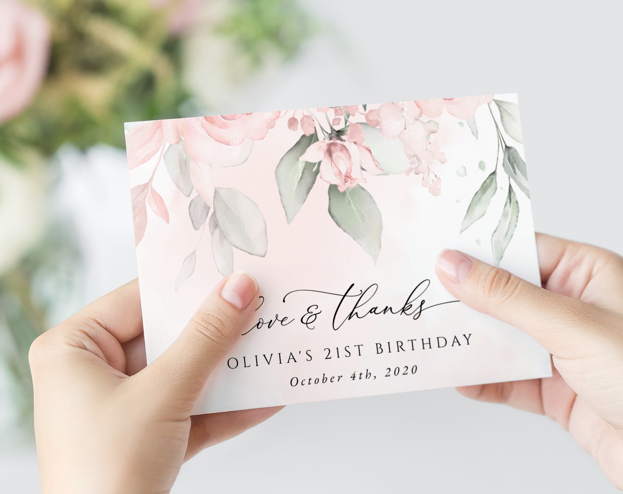 Blush Pink Flowers Thank You Card, Girl Birthday, Printable File, Edit Yourself, SH109 Blush Pink Flowers Thank You Card, Girl Birthday, Printable File, Edit Yourself, SH109