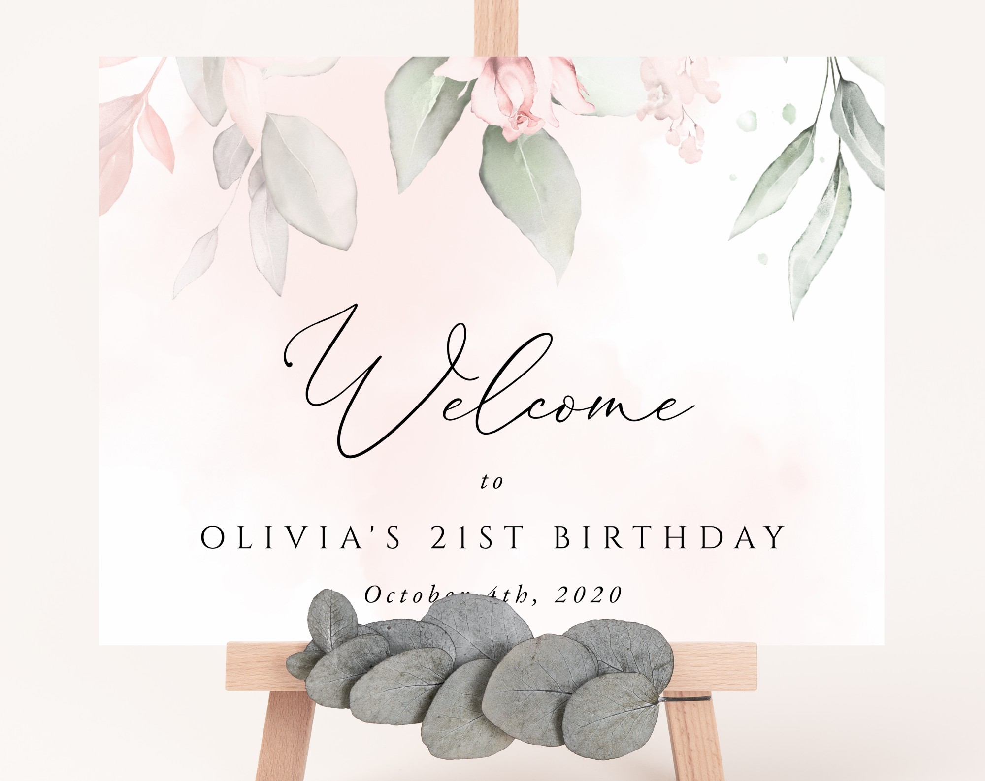 Blush Pink Flowers Welcome Sign, Birthday Sign, Girl Birthday, Printable File, Edit Yourself, SH109