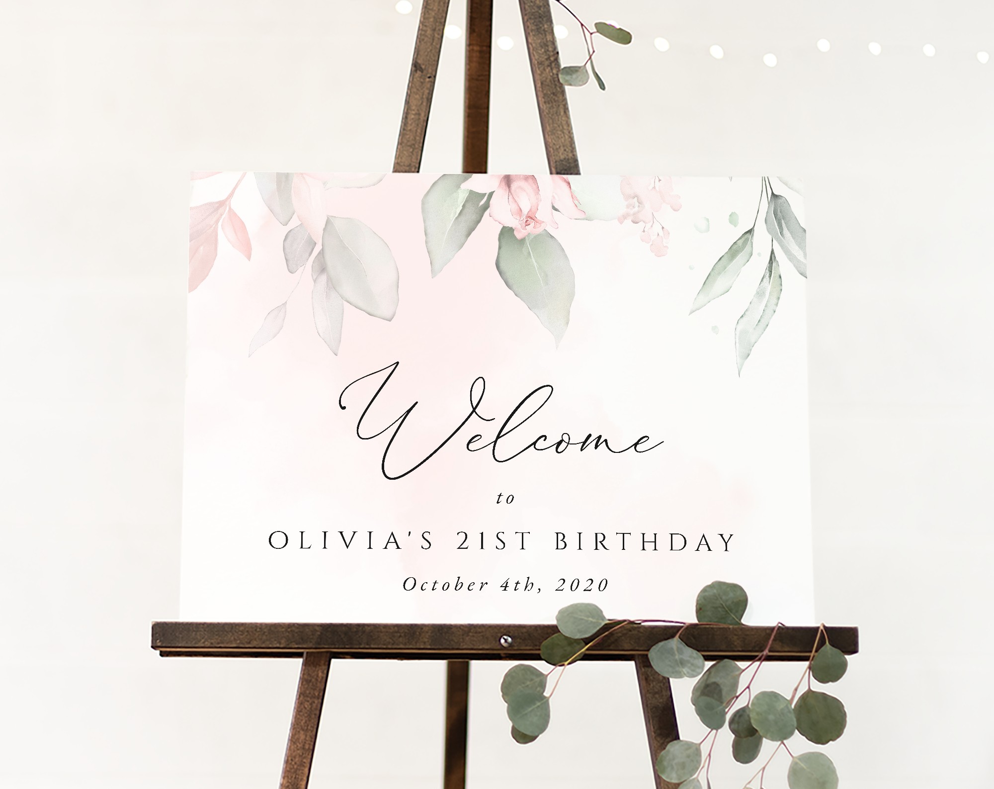 Blush Pink Flowers Welcome Sign, Birthday Sign, Girl Birthday, Printable File, Edit Yourself, SH109