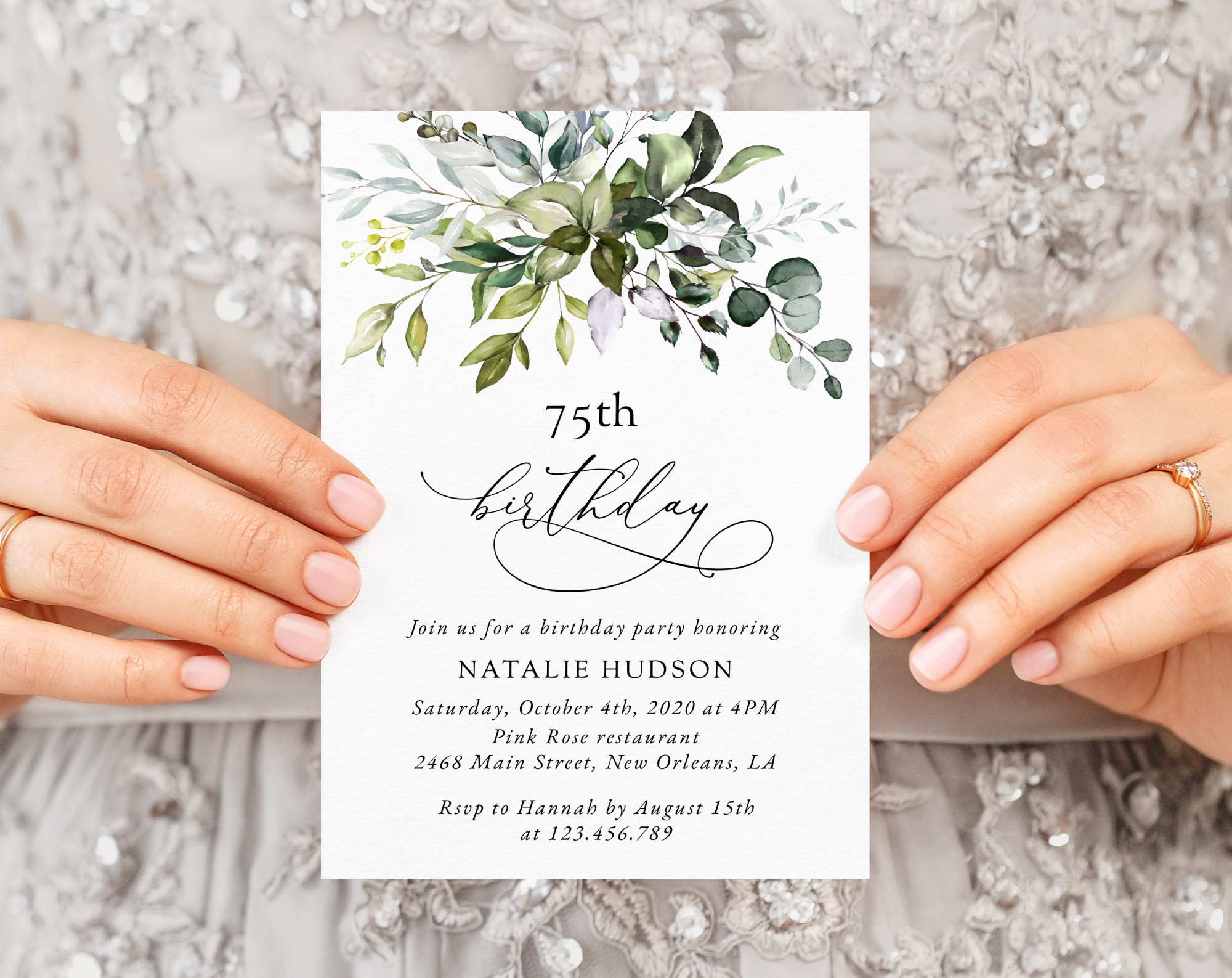 Eucalyptus Leaves Birthday Invitation, Any Birthday, Printable File, Edit Yourself, SH110