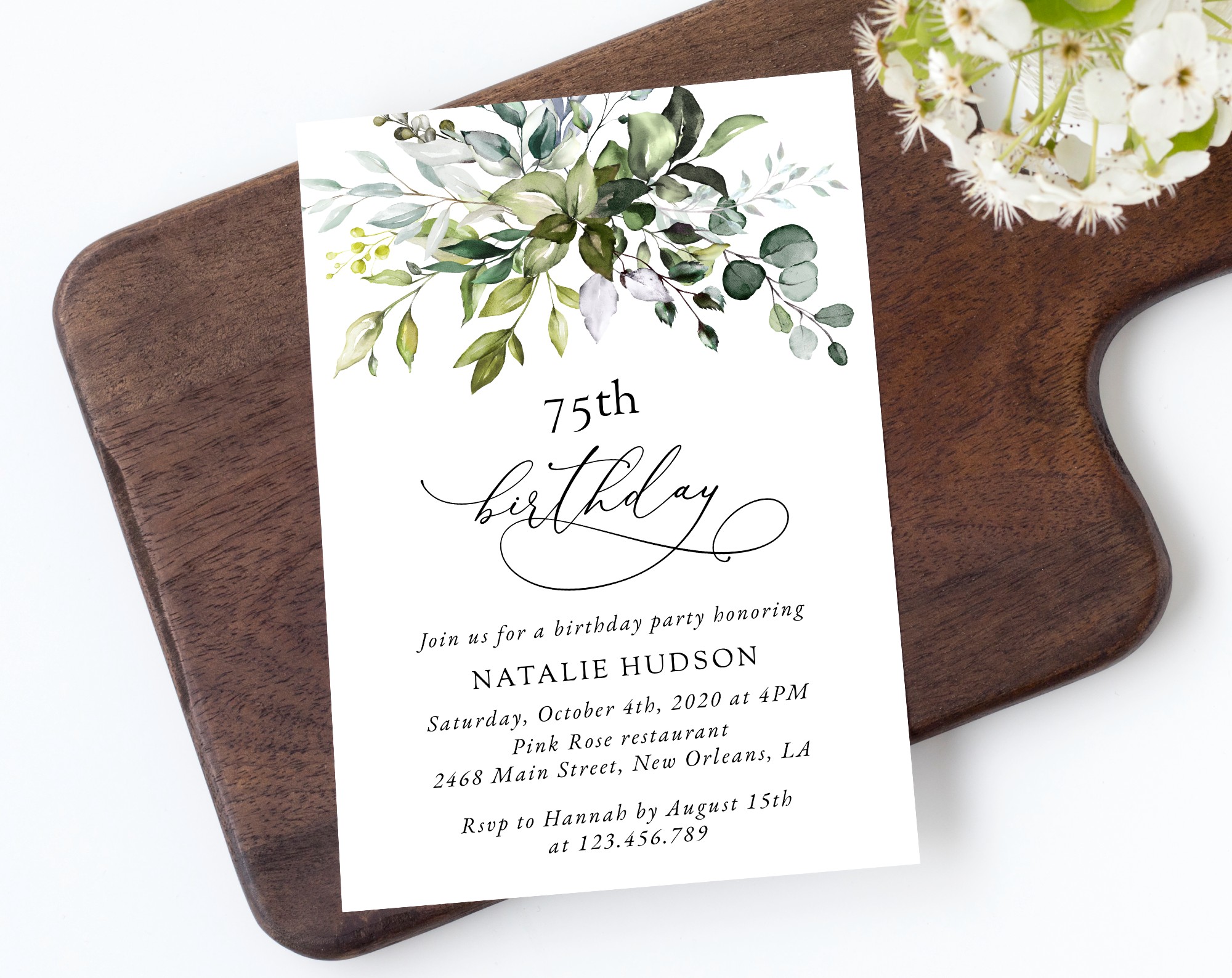 Eucalyptus Leaves Birthday Invitation, Any Birthday, Printable File, Edit Yourself, SH110