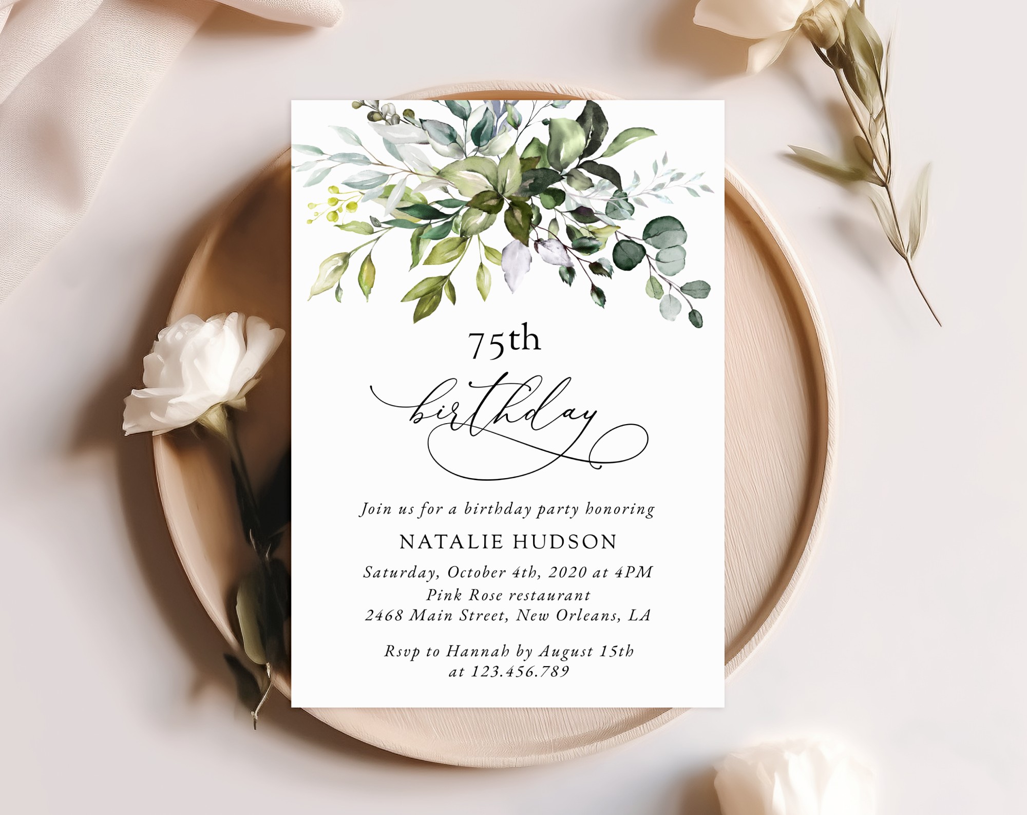 Eucalyptus Leaves Birthday Invitation, Any Birthday, Printable File, Edit Yourself, SH110