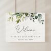 Eucalyptus Leaves Welcome Sign, Birthday Sign, Any Birthday, Printable File, Edit Yourself, SH110