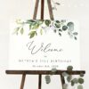 Eucalyptus Leaves Welcome Sign, Birthday Sign, Any Birthday, Printable File, Edit Yourself, SH110