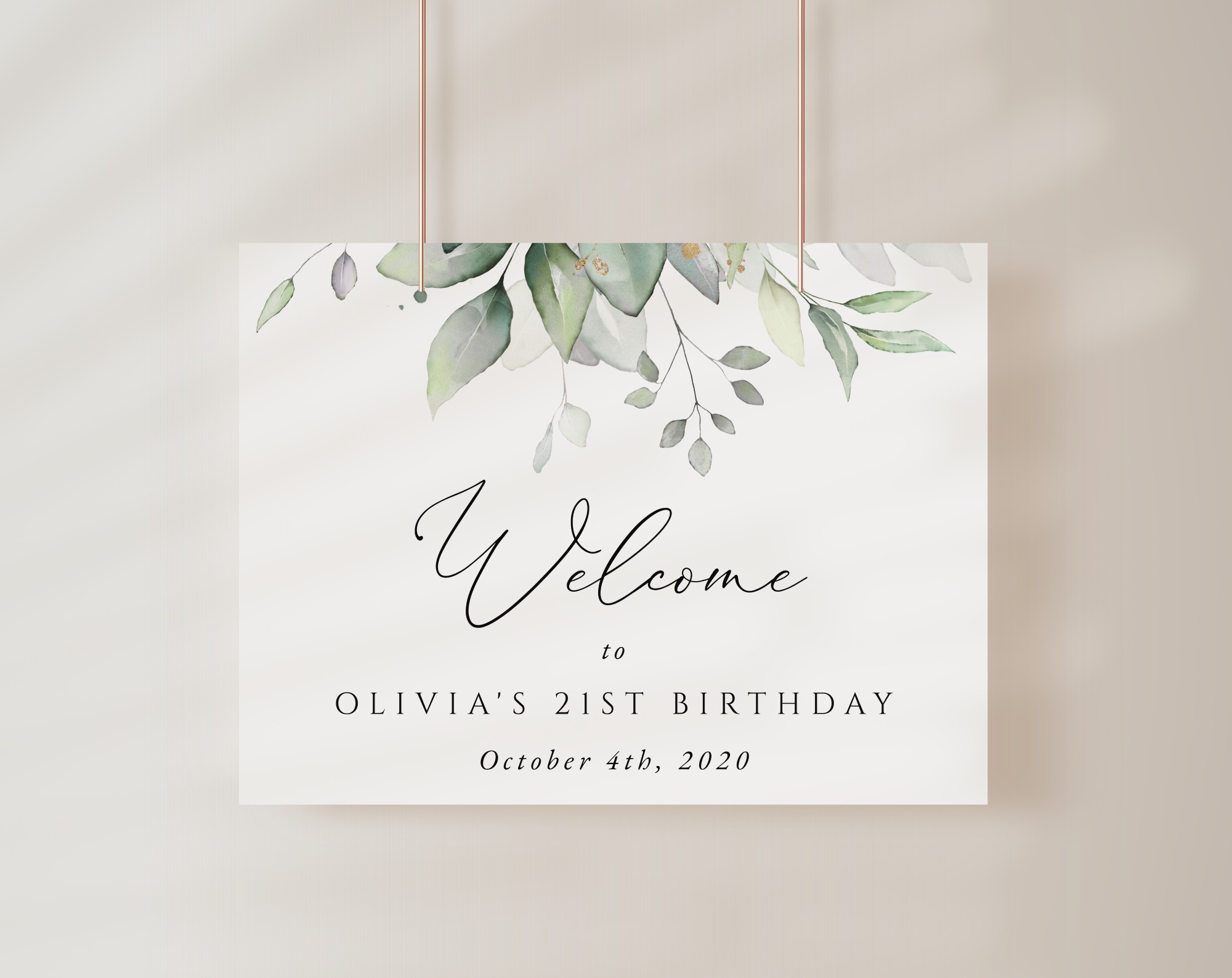 Greenery and Gold Welcome Sign, Birthday Sign, Any Birthday, Printable File, Edit Yourself, SH111 Greenery and Gold Welcome Sign, Birthday Sign, Any Birthday, Printable File, Edit Yourself, SH111