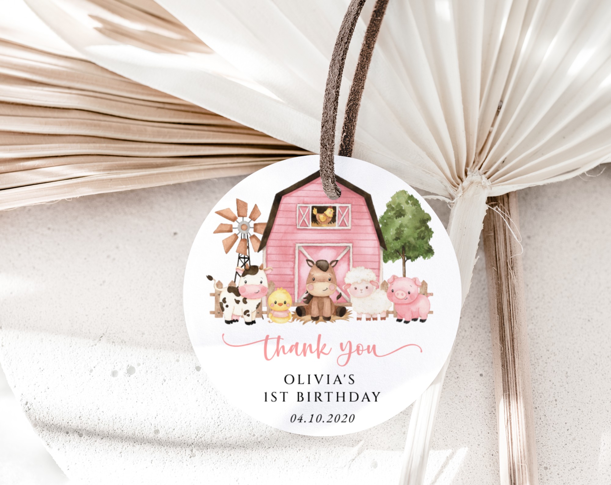 Farm Animals and Pink Barn Favor Tags, First Birthday, Girl Birthday, Printable File, Edit Yourself, SH112