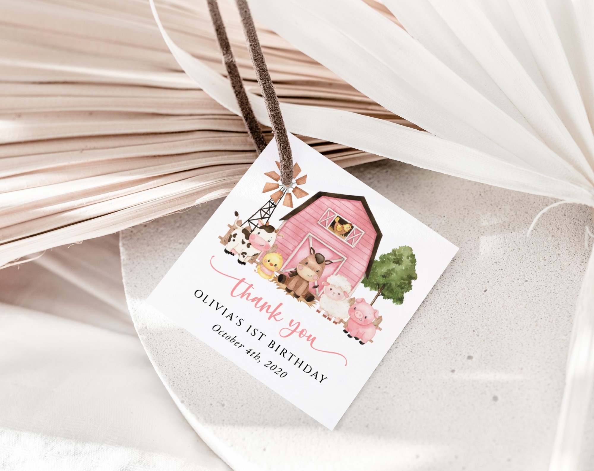 Farm Animals and Pink Barn Favor Tags, First Birthday, Girl Birthday, Printable File, Edit Yourself, SH112